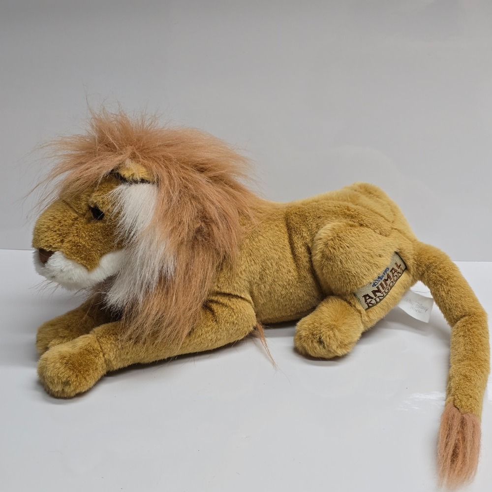 Disney Animal Kingdom Lion Plush Tan Fluffy Mane Realistic Safari Theme Park